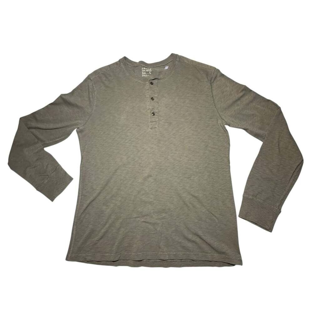 J.Crew Sueded Jersey Henley Size L Olive Green Long Sleeve